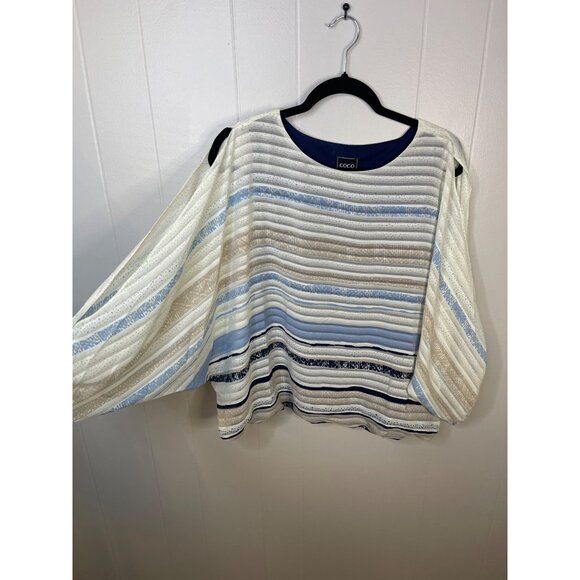 Coco Bianco Womens Medium Striped Lightweight Top With Cut-Out Sleeves & Crew Ne - Picture 1 of 6